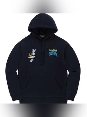 Teddy Fresh x Rick and Morty Hoodie Black Embroidered Pullover Men’s M Cotton